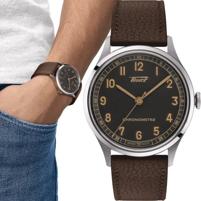 【TISSOT 天梭 官方授權】Heritage 1938 COSC 天文台認證機械錶-深灰/39mm 男錶 禮物 推薦(T1424641606200)