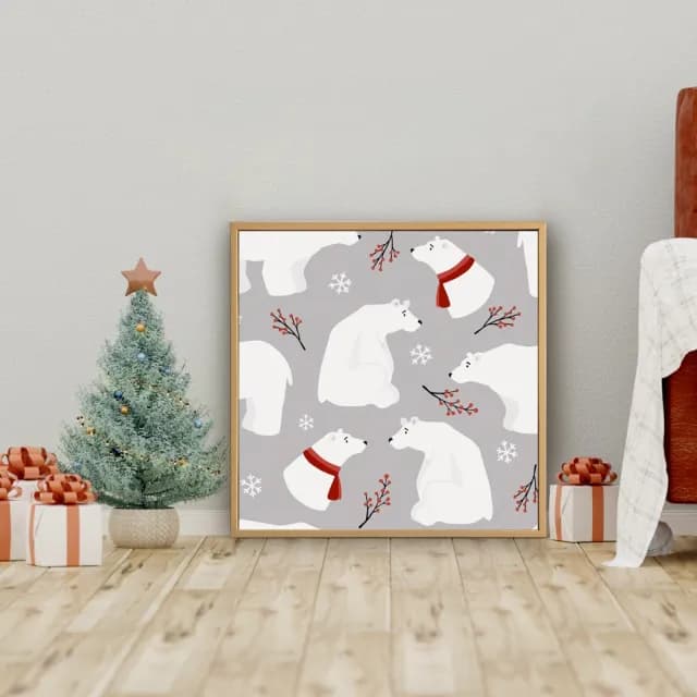 【菠蘿選畫所】滿滿北極熊 - 40x40cm(冬季聖誕裝飾掛畫/聖誕節禮物)