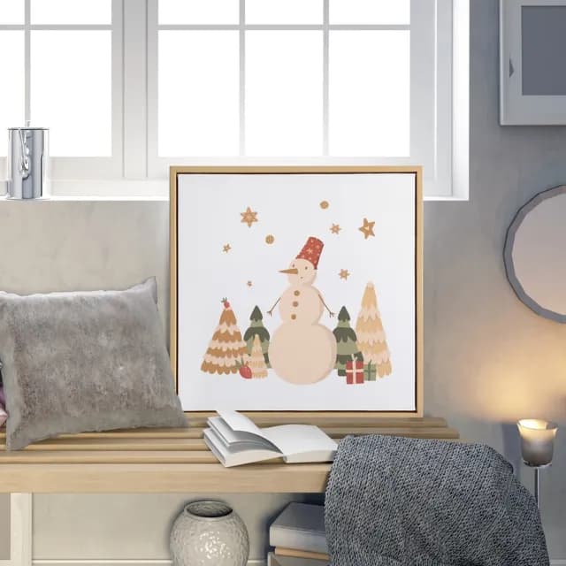 【菠蘿選畫所】聖誕雪人堆 - 60x60cm(冬季聖誕裝飾掛畫/聖誕節禮物/菠蘿選畫所)