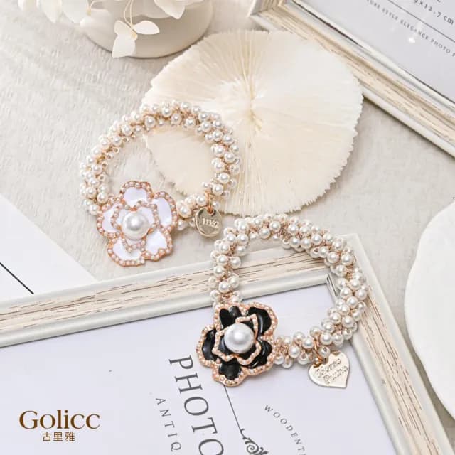 【Gulicc】髮圈 韓國 小香風 山茶花 珍珠(雙11 聖誕節 生日 髮飾 頭飾 鯊魚夾 抓夾 禮物)