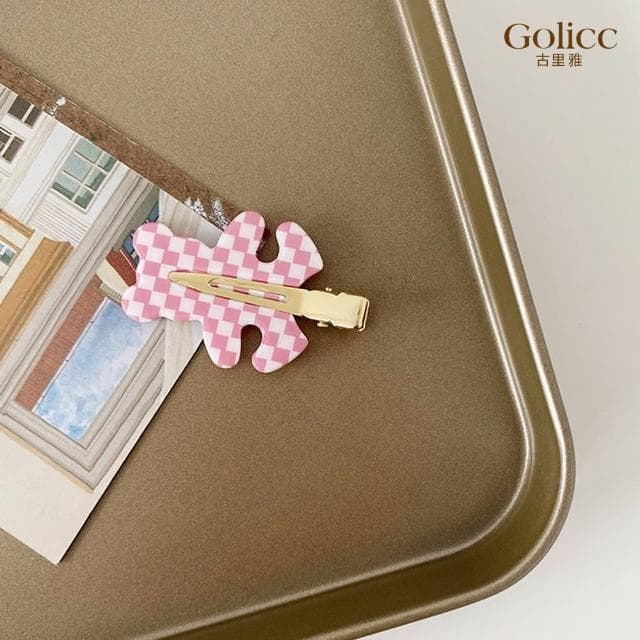 【Golicc】髮夾 韓國 棋盤格 ins 可愛 小熊 瀏海夾 2入(母親節 生日 情人節 髮飾 頭飾 鯊魚夾 抓夾 禮物)