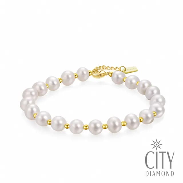 【City Diamond 引雅】天然珍珠4-5mm 金色隔珠 手鍊(職人工藝系列)