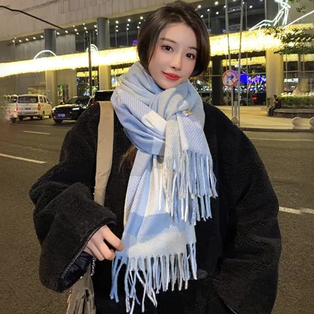 【Amirr 艾米爾】★羊毛長須方格子流蘇圍巾(圍脖/女圍巾/加厚)
