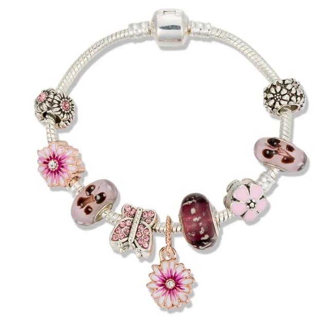 【RJNewYork】粉嫩蝴蝶潘朵拉琉璃水晶DIY串珠手鍊(粉色)