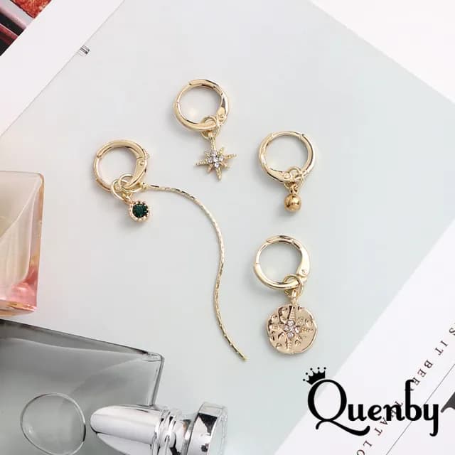 【Quenby】韓國同步流行款 簡約百搭仿耳扣感4入組耳環(耳針/飾品/配件) - momo購物網 - 好評推薦 -
