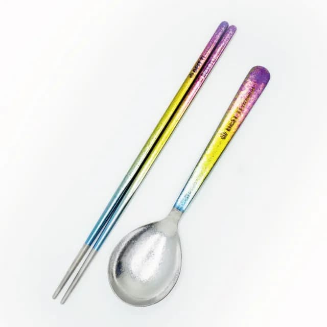 【BEST Ti】純鈦冰晶阿湯筷匙餐具組 長方鈦筷 x 阿湯杓(繽紛彩)