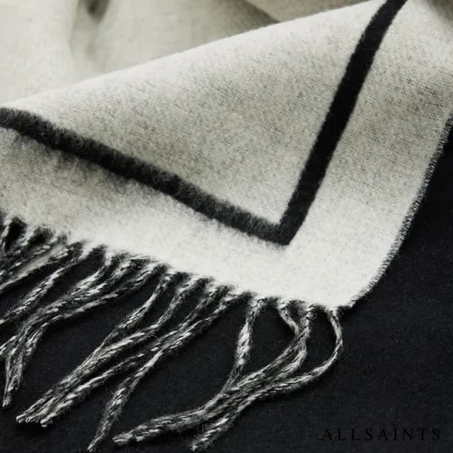 【ALLSAINTS】UNDERGROUND 羊毛圍巾Black/Chalk MU500Z