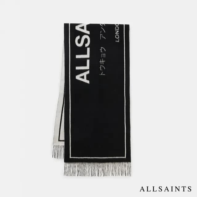 【ALLSAINTS】UNDERGROUND 羊毛圍巾Black/Chalk MU500Z