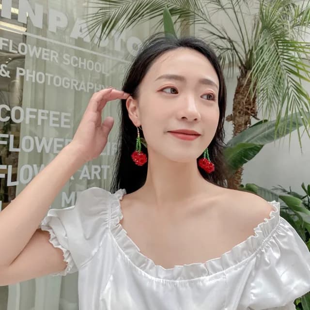 【MISA】韓國設計甜美水晶串珠可愛櫻桃造型耳環(水晶耳環 串珠耳環 櫻桃耳環)