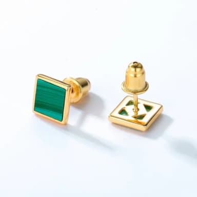 【米蘭精品】現貨+預購 孔雀石耳環925純銀耳針(簡約方形造型孔雀石女飾品聖誕節交換禮物74gf43)
