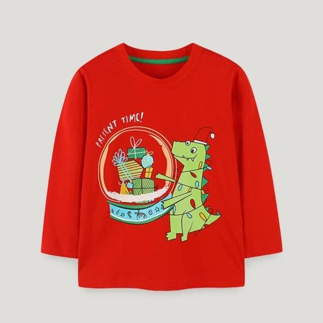 【橘魔法】聖誕禮物恐龍燈串長袖上衣(聖誕服裝 聖誕節 耶誕節 衛衣 薄長袖 男童 兒童 童裝)