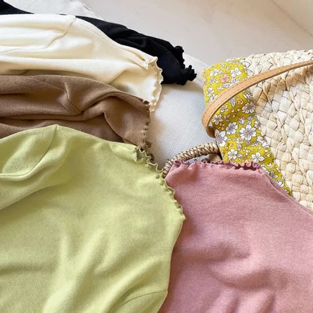 【橘魔法】花邊柔色彈力半高領長袖上衣(大童 打底衫 內搭衣 內搭 童裝 兒童 女童 中童 保暖)