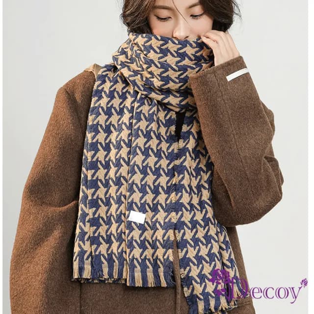 【Decoy】日系千鳥＊復古學院仿羊絨圍巾