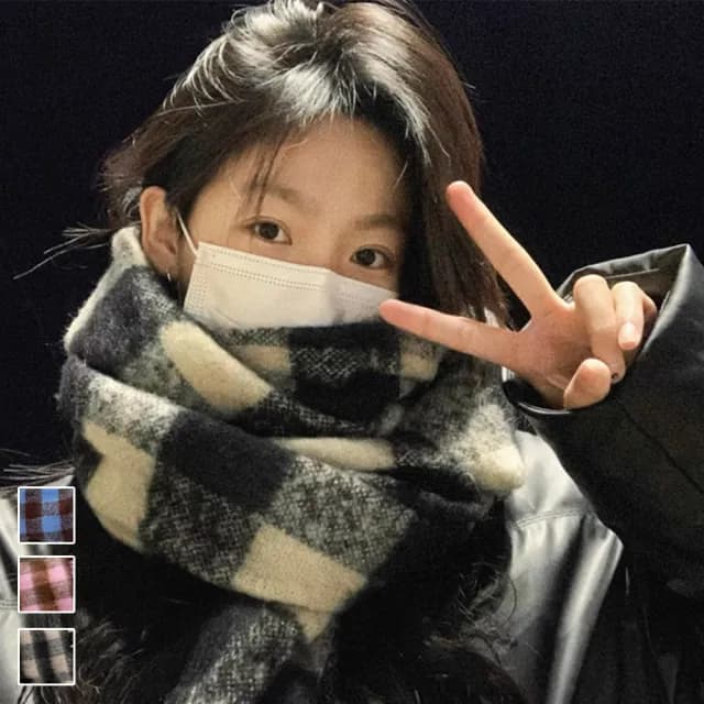 【Amirr 艾米爾】★ 棋盤格仿羊絨圍巾(披肩/女圍巾/防寒)