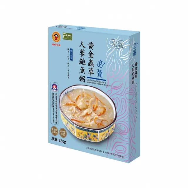 【禎祥食品】黃金蟲草人蔘鮑魚粥350g/盒x5盒(選用中華大學精心培育的名貴滋補藥材「黃金蟲草」)