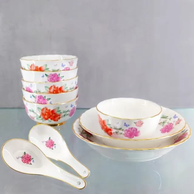 【大同磁器】富貴牡丹6人份餐具組(台灣製造)
