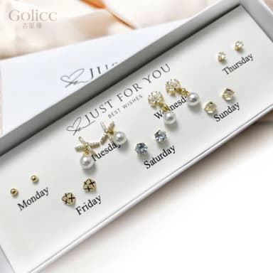 【Golicc】耳環  一周耳釘 倒數日期 7日 心情套裝組(七夕 情人節 生日 飾品 耳釘 耳飾 耳墜 禮物)