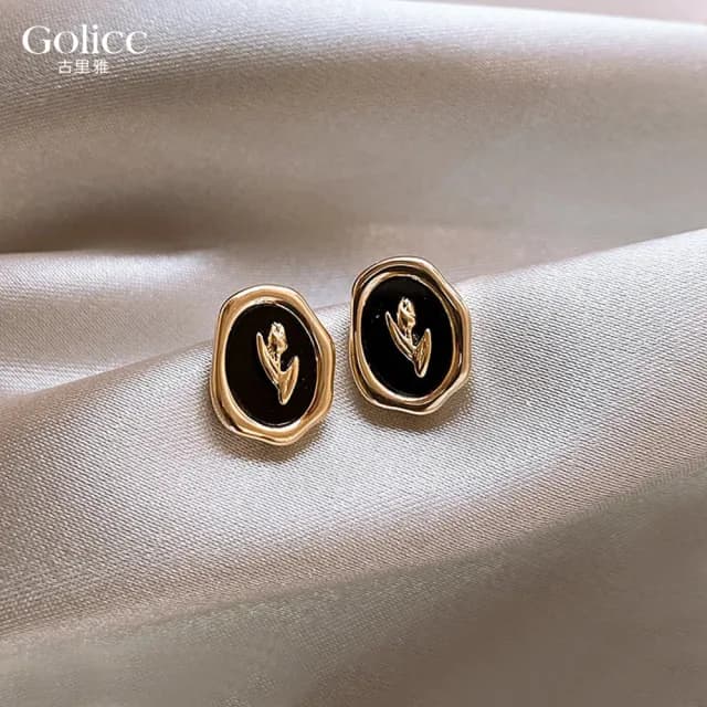 【Golicc】耳環 法式 鬱金香(99購物限定 生日 飾品 耳釘 耳飾 耳墜 禮物)