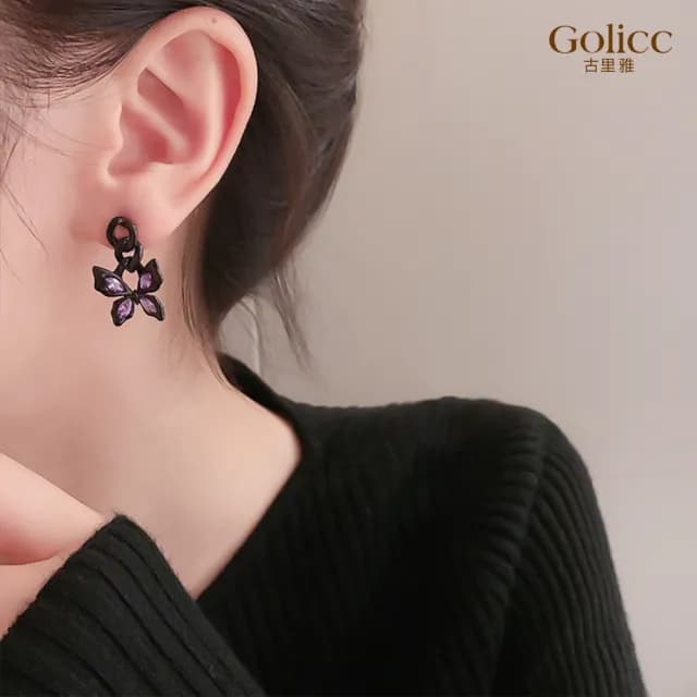 【Golicc】耳環 復古 黑蝴蝶(七夕 情人節 生日 飾品 耳釘 耳飾 耳墜 禮物)