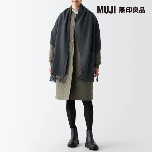 【MUJI 無印良品】羊毛附口袋披肩(共4色)