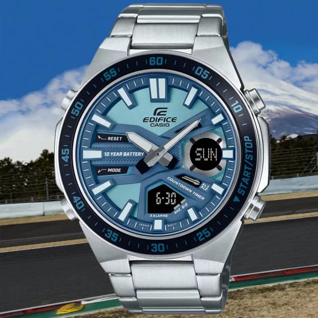【CASIO 卡西歐】EDIFICE 長效電池壽命 運動風雙顯腕錶 父親節 禮物  送禮 推薦(EFV-C110D-2B)