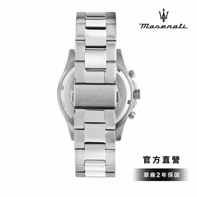 【MASERATI 瑪莎拉蒂 官方直營】Competizione 賽道競馳系列三眼手錶 銀色不鏽鋼鍊帶 45MM R8873600002