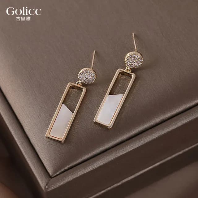 【Golicc】耳環 歐美 長方 輕奢(七夕 情人節 生日 飾品 耳釘 耳飾 耳墜 禮物)