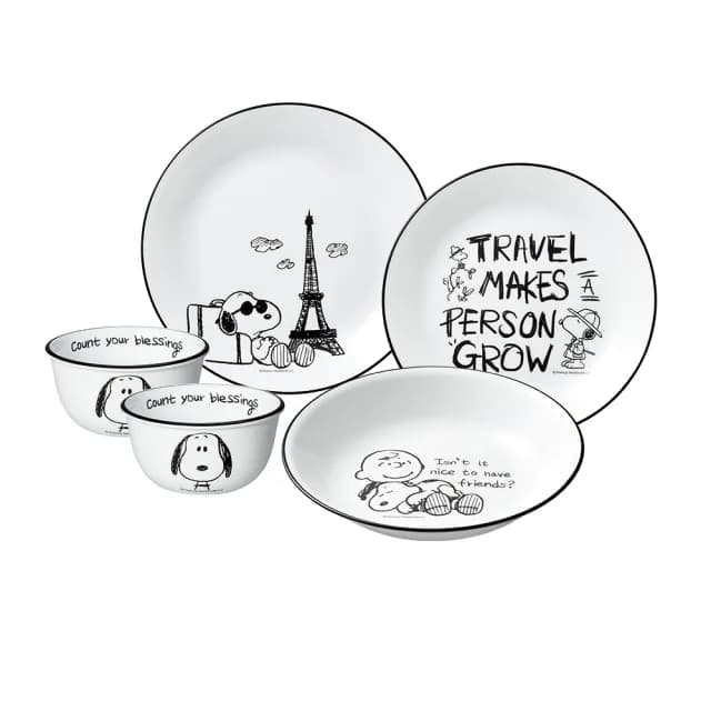 【CorelleBrands 康寧餐具】SNOOPY 復刻典藏5件式碗盤組(E01)
