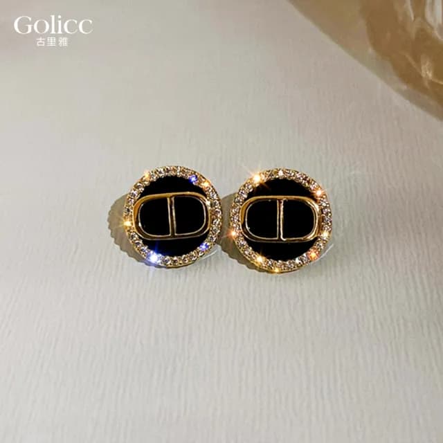 【Golicc】耳環 韓國 鑲鑽 字母 氣質(七夕 情人節 生日 飾品 耳釘 耳飾 耳墜 禮物)
