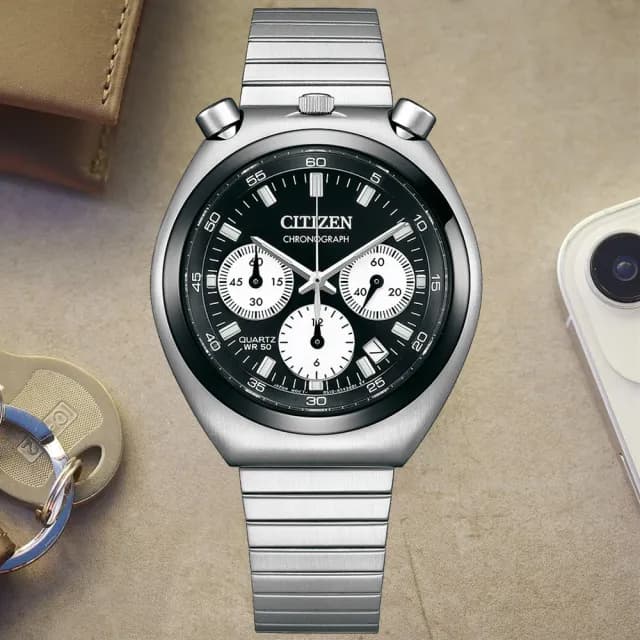 【CITIZEN 星辰】Tsuno Chrono 牛頭 熊貓 計時石英腕錶 七夕 情人節 送禮 推薦(AN3660-81E)