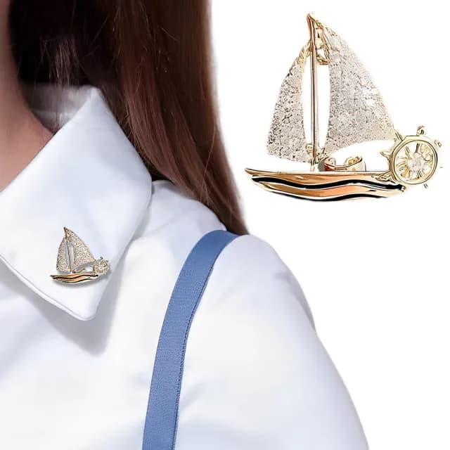 【珍貴收藏】精緻小帆船高檔胸針(男女 一帆風順 造型小別針 包包別針 防走光 胸花 畢業禮物 紀念品)