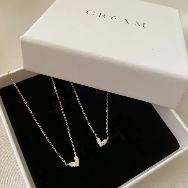 【CReAM】Kirsten純銀V型心型愛心低調閃耀金色銀色女項鍊(送禮 禮盒 生日)