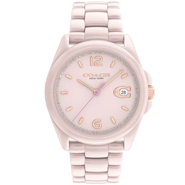 【COACH】官方授權經銷商 優雅質感陶瓷晶鑽腕錶-36mm/粉 生日 禮物(14503926)