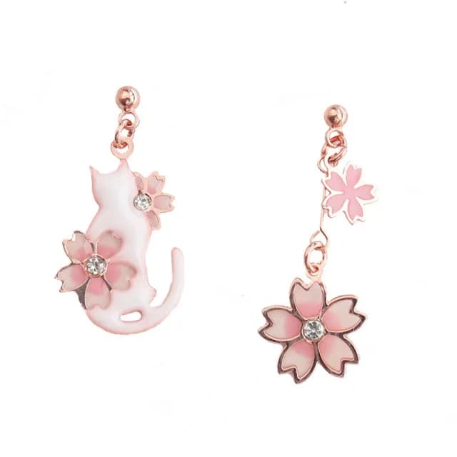 【海藍樂木珠寶 La Morongo Jewelry】S925銀日系櫻花貓咪氣質耳夾(S925銀 耳夾 日系 氣質)