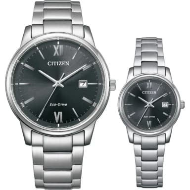 【CITIZEN 星辰】光動能情侶手錶 對錶-銀x黑 畢業 禮物 推薦(BM6978-77E+EW2318-73E)