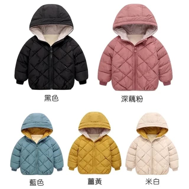 【橘魔法】兒童菱格連帽鋪棉外套（略有製作痕跡）(厚外套 長袖 連帽 外套 羽絨 男童 女童 童裝 保暖)