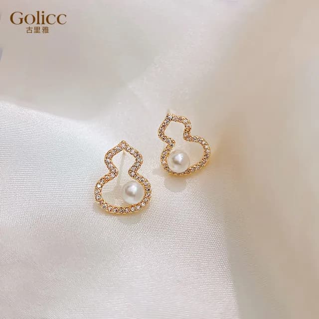 【Golicc】耳環 小巧 葫蘆 珍珠(七夕 情人節 生日 飾品 耳飾 耳墜 禮物)