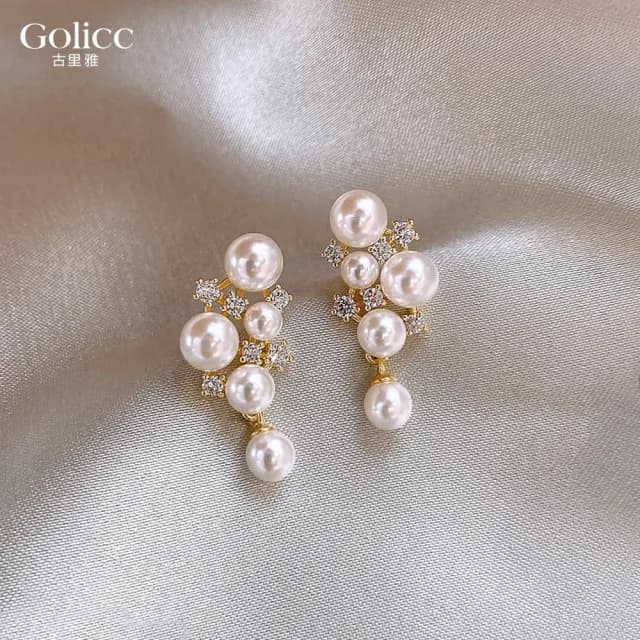 【Golicc】耳環 法式 復古 珍珠 鋯石(七夕 情人節 生日 飾品 耳釘 耳飾 耳墜 禮物)
