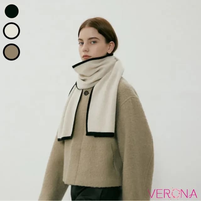 【Verona】高品質歐美都會柔軟拼色框邊針織圍巾