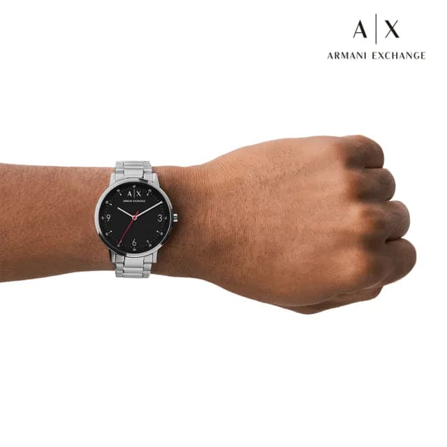 【A|X Armani Exchange 官方直營】Cayde 現代簡約時刻手錶 銀色不鏽鋼鍊帶 42MM AX2737 雙11限定