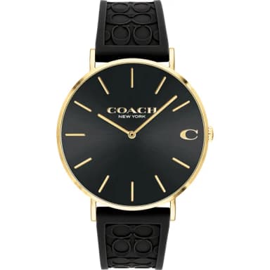 【COACH】C字LOGO男錶-金x黑色矽膠帶/41mm 520禮物 送禮 手錶(CO14602633)