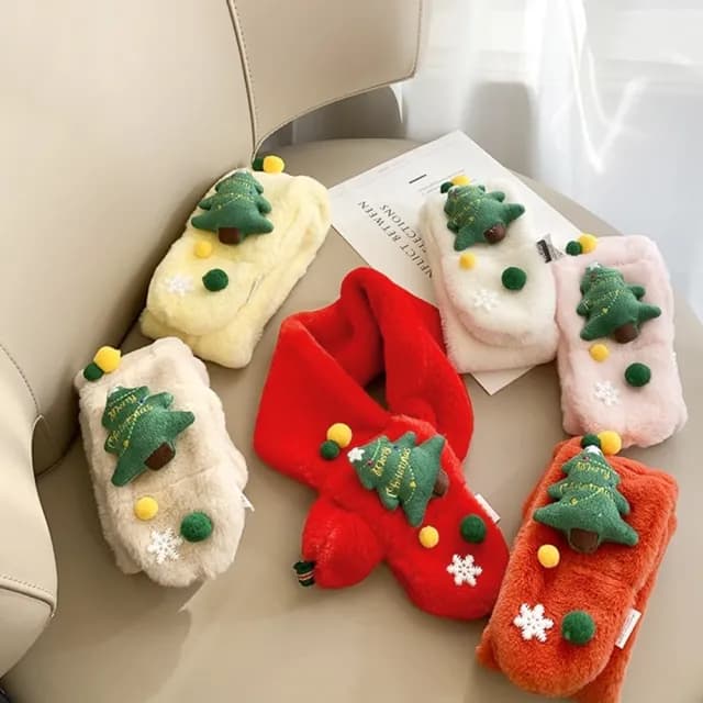 【橘魔法】聖誕樹公仔保暖毛絨圍脖(圍巾 聖誕節 耶誕節 大紅 寒流 配件 兒童 女童 男童 童裝 交換禮物)