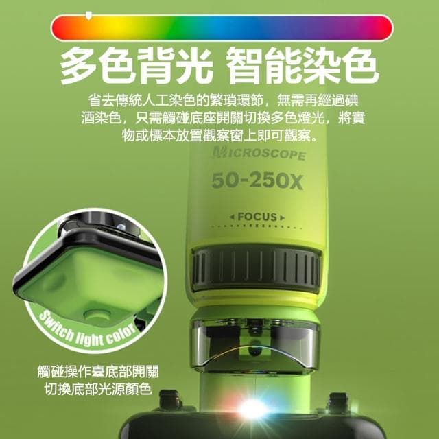 【Nil】50-250倍 中小學生科學實驗探索顯微鏡 LED補光燈 兒童益智高清玩具器材套裝(兒童禮物)