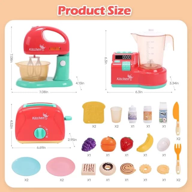 【CUTE STONE】兒童廚房玩具＋攪拌機＋烤麵包機＋果汁機(廚房玩具組 兒童益智玩具 生日禮物 女孩玩具)