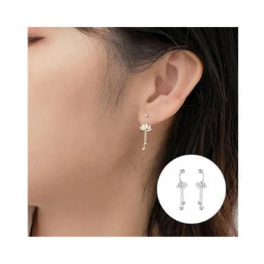 【A&R】s999純銀出淤泥而不染蓮花流蘇款轉珠耳環(抗過敏 鎖珠 螺絲耳扣 鎖式 情人節 生日禮物)