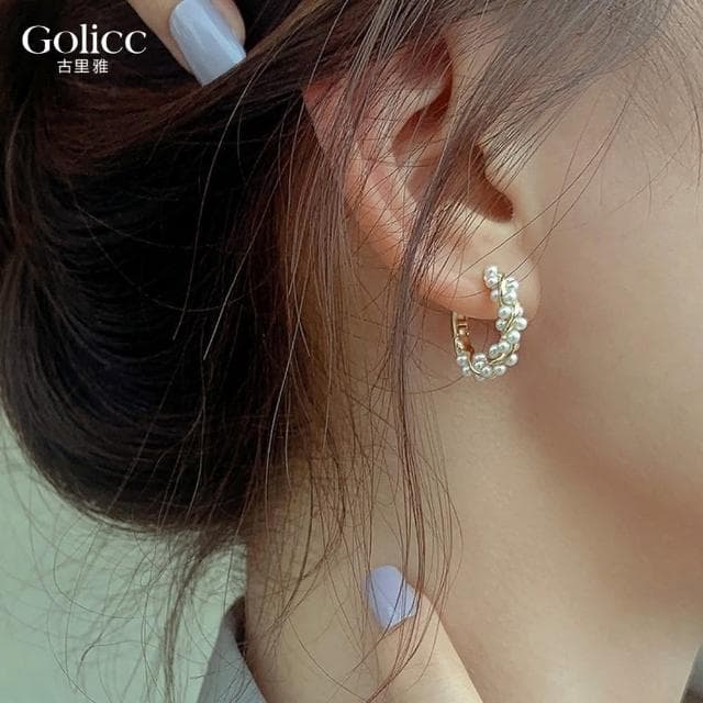 【Golicc】耳環 韓國 輕奢 纏繞 珍珠(母親節 生日 情人節 飾品 耳釘 耳飾 耳墜 禮物)
