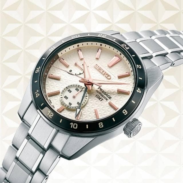 【SEIKO 精工】PRESAGE新銳系列 胡粉色 GMT機械腕錶 母親節 禮物 推薦(SPB273J1/6R64-00G0S)
