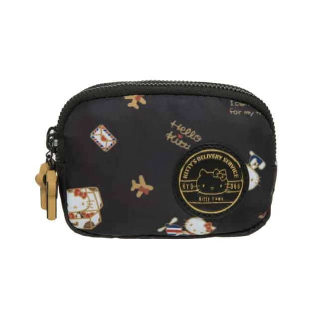 【HELLO KITTY】飛航凱蒂-雙層零錢包-黑 KT03C09BK(KITTY專屬的郵戳皮標)