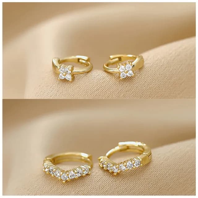 【飾品配件】ins簡約質感鑲鑽耳骨環2對組(耳扣 耳釘 穿式耳環 造型耳飾 耳圈 百搭 打扮 聚會 上班)