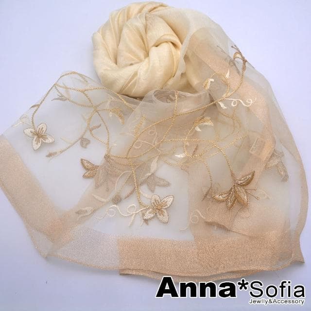 【AnnaSofia】真絲羊毛混紡大尺寸披肩絲巾圍巾-蒼蘭舞蕊 現貨(深杏系)